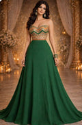 Emerald Silk Cotton Gown with Silver Gota Work