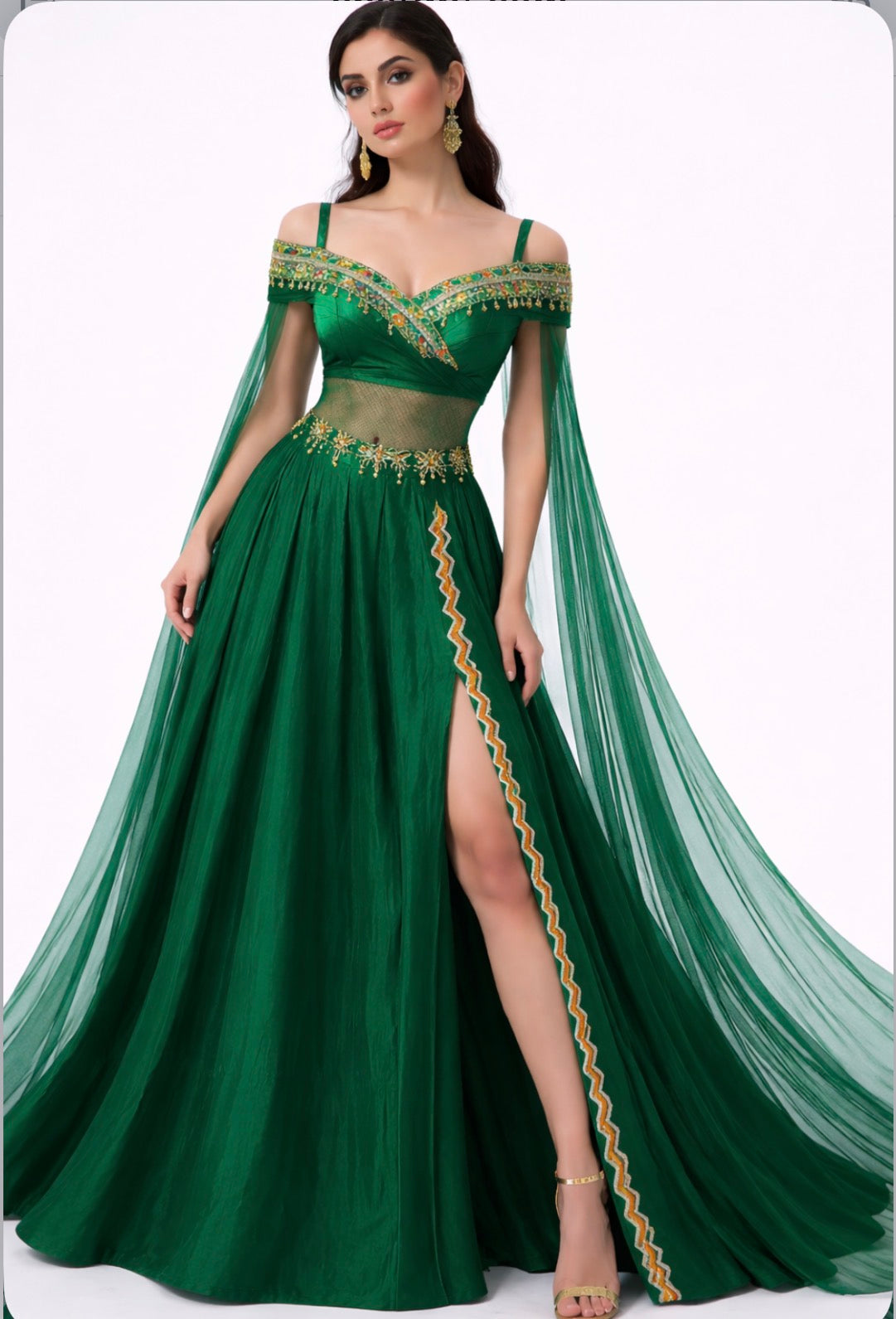 Emerald Cotton Silk Couture Gown with Silver Gota & Net Overlay