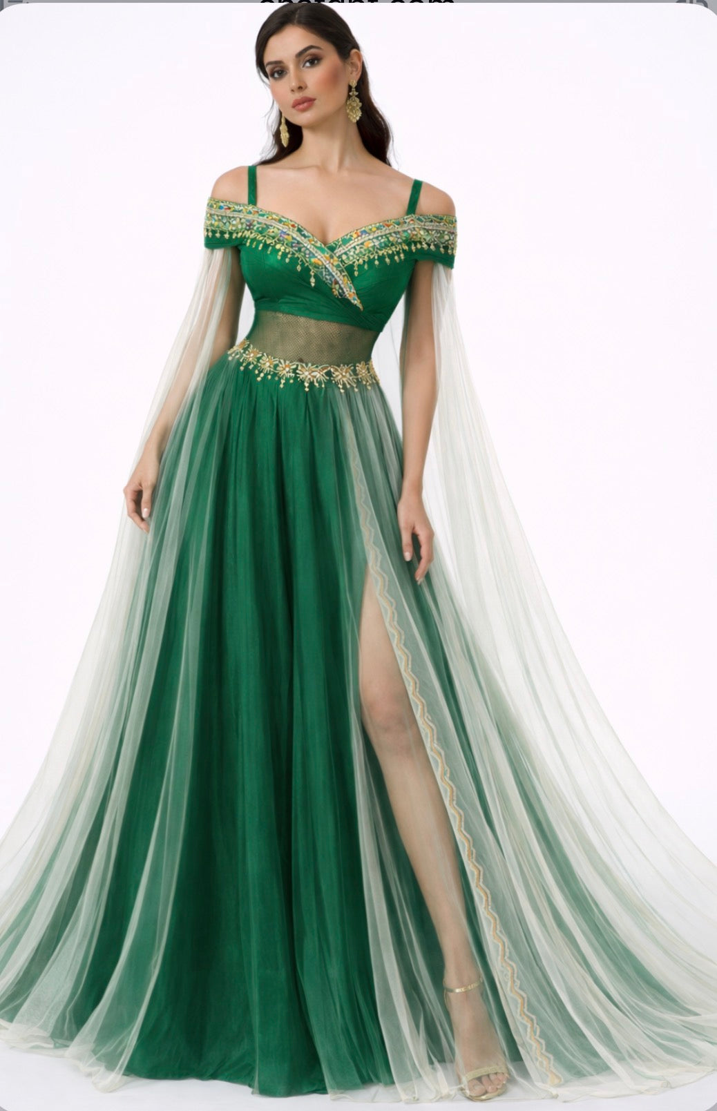 Emerald Cotton Silk Couture Gown with Silver Gota & Net Overlay
