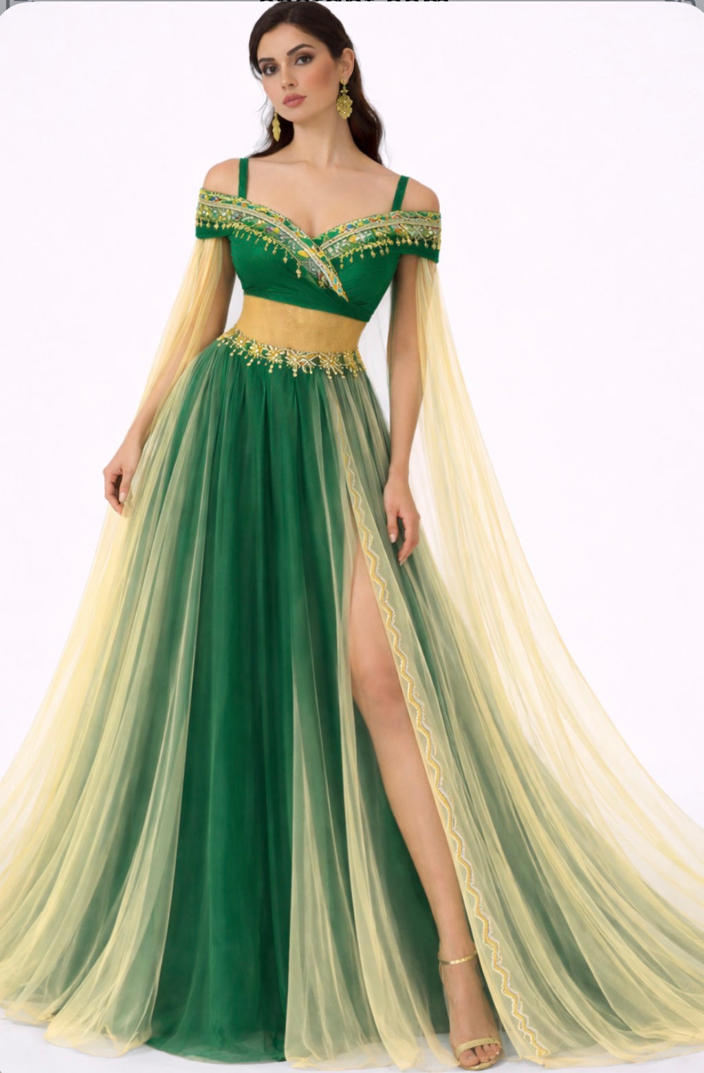 Emerald Cotton Silk Couture Gown with Silver Gota & Net Overlay