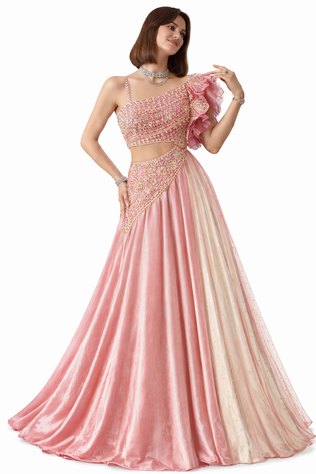 Blush Royale Lehenga Set/gown – Pink & Soft Off-White